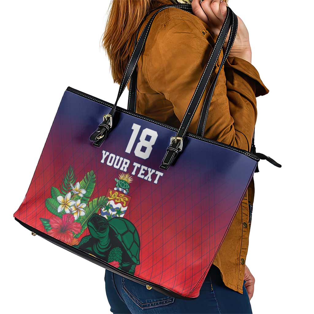 Custom Cayman Islands Leather Tote Bag Green Turtle Sporty Style - Wonder Print Shop