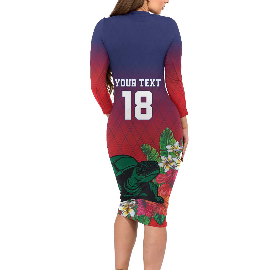 Custom Cayman Islands Long Sleeve Bodycon Dress Green Turtle Sporty Style - Wonder Print Shop