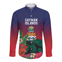 Custom Cayman Islands Long Sleeve Button Shirt Green Turtle Sporty Style - Wonder Print Shop