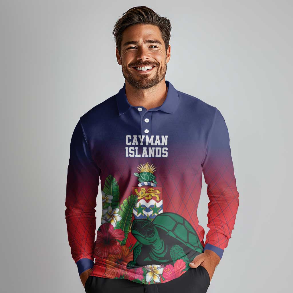 Custom Cayman Islands Long Sleeve Polo Shirt Green Turtle Sporty Style - Wonder Print Shop