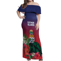 Custom Cayman Islands Off Shoulder Maxi Dress Green Turtle Sporty Style - Wonder Print Shop