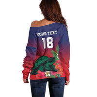Custom Cayman Islands Off Shoulder Sweater Green Turtle Sporty Style - Wonder Print Shop