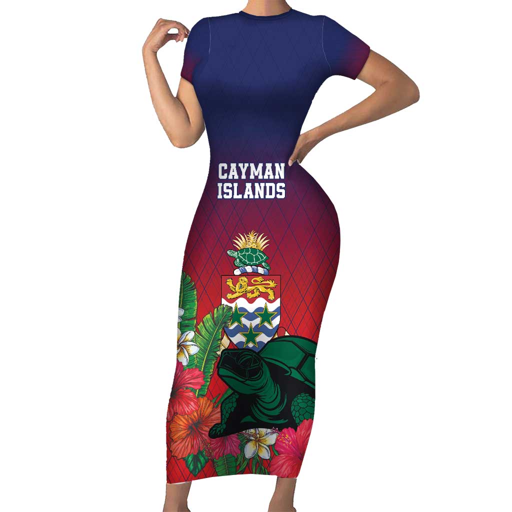 Custom Cayman Islands Short Sleeve Bodycon Dress Green Turtle Sporty Style - Wonder Print Shop