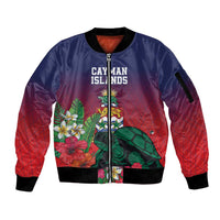 Custom Cayman Islands Sleeve Zip Bomber Jacket Green Turtle Sporty Style - Wonder Print Shop