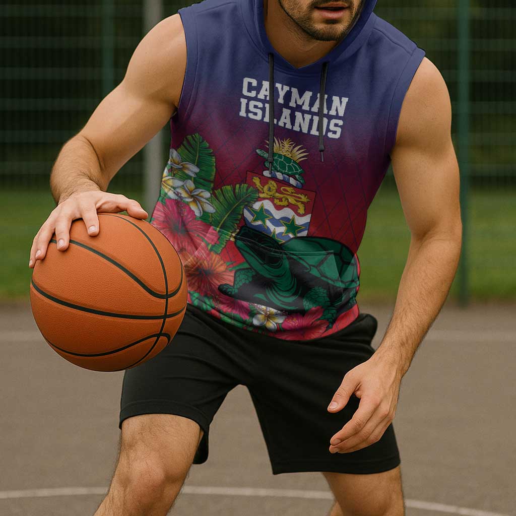 Custom Cayman Islands Sleeveless Hoodie Green Turtle Sporty Style - Wonder Print Shop