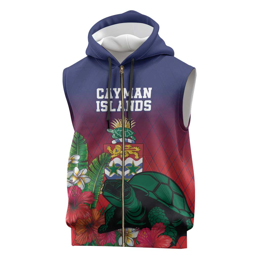 Custom Cayman Islands Sleeveless Zip Hoodie Green Turtle Sporty Style - Wonder Print Shop