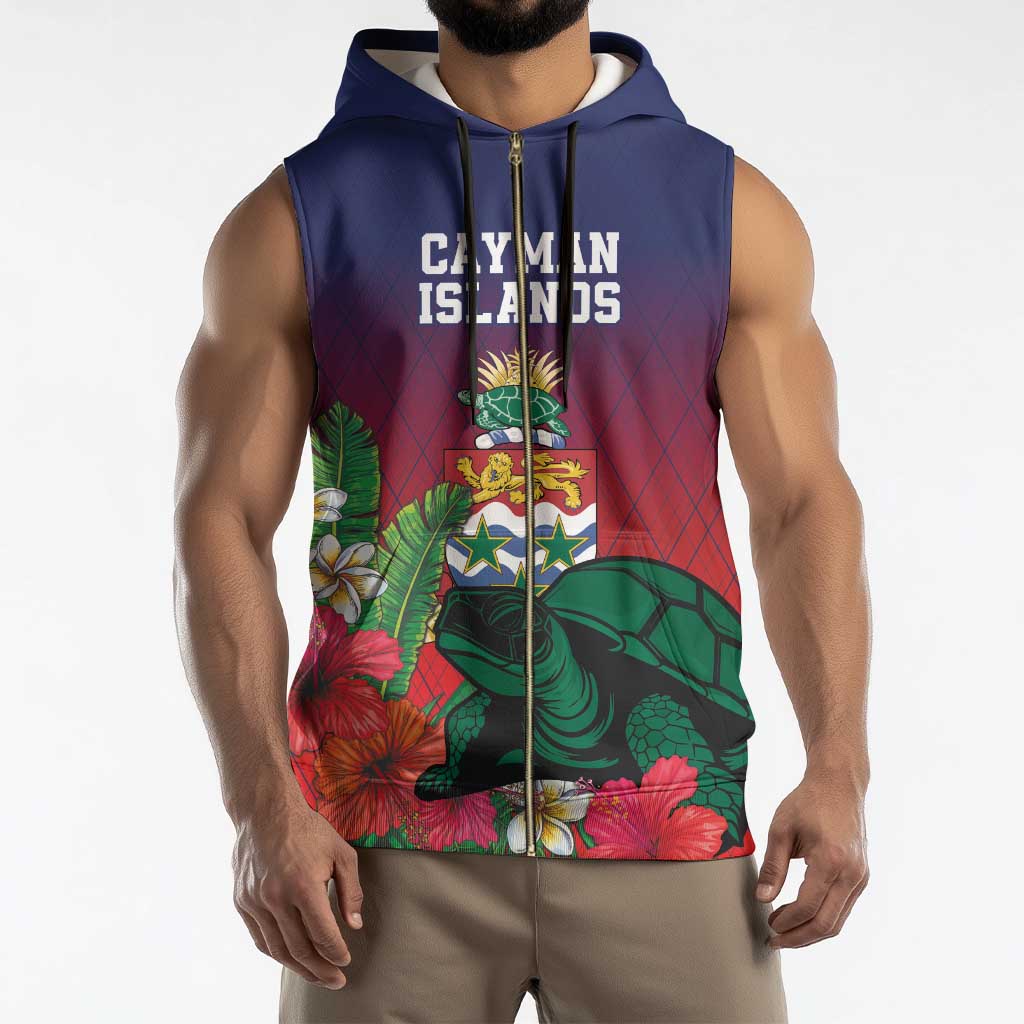 Custom Cayman Islands Sleeveless Zip Hoodie Green Turtle Sporty Style - Wonder Print Shop
