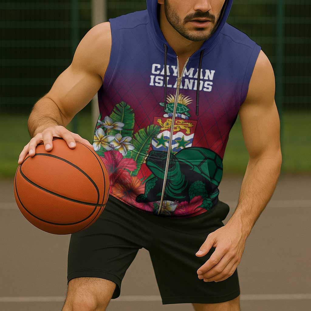 Custom Cayman Islands Sleeveless Zip Hoodie Green Turtle Sporty Style - Wonder Print Shop