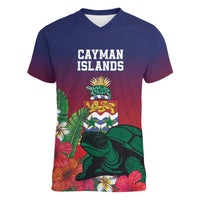 Custom Cayman Islands Women V-Neck T-Shirt Green Turtle Sporty Style - Wonder Print Shop