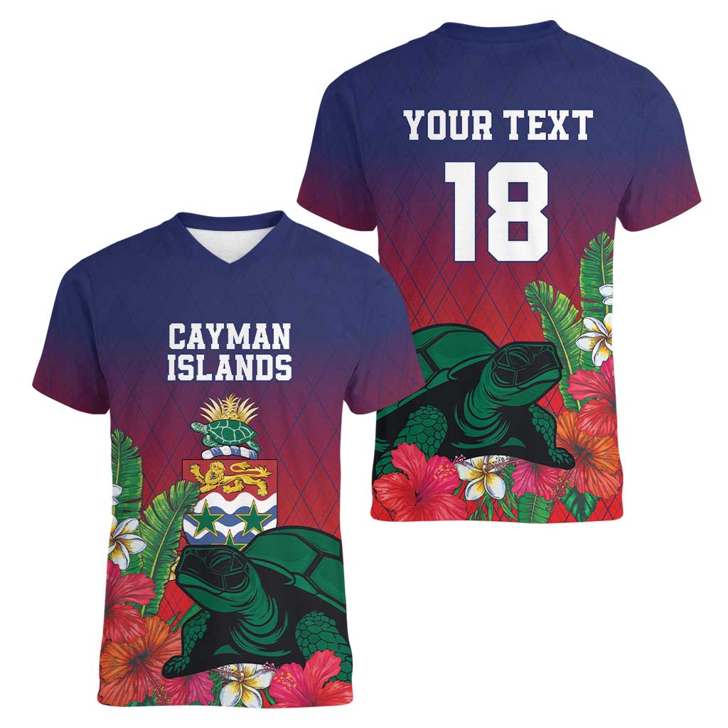 Custom Cayman Islands Women V-Neck T-Shirt Green Turtle Sporty Style - Wonder Print Shop