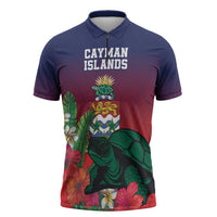 Custom Cayman Islands Zipper Polo Shirt Green Turtle Sporty Style - Wonder Print Shop