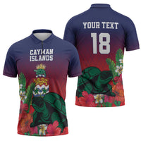 Custom Cayman Islands Zipper Polo Shirt Green Turtle Sporty Style - Wonder Print Shop