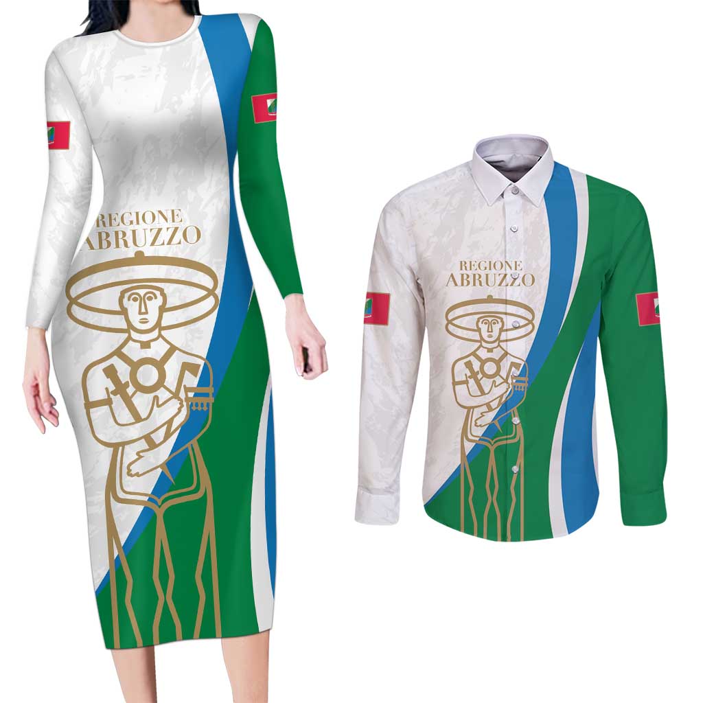 Personalized Italian Region Abruzzo Couples Matching Long Sleeve Bodycon Dress and Long Sleeve Button Shirt Italy Sporty Style - Wonder Print Shop