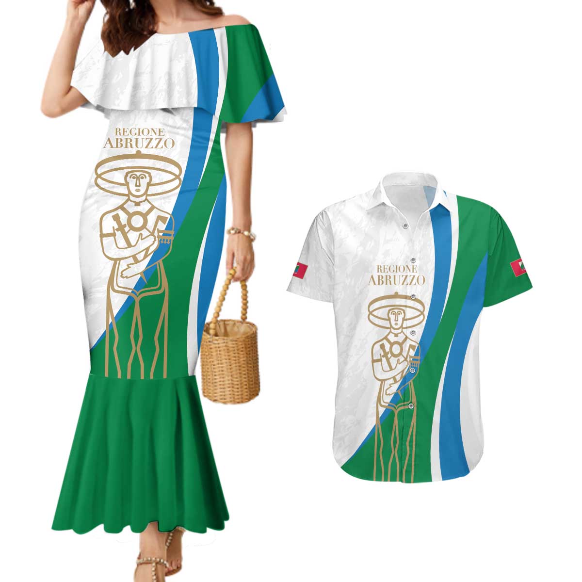 Personalized Italian Region Abruzzo Couples Matching Mermaid Dress and Hawaiian Shirt Italy Sporty Style - Wonder Print Shop