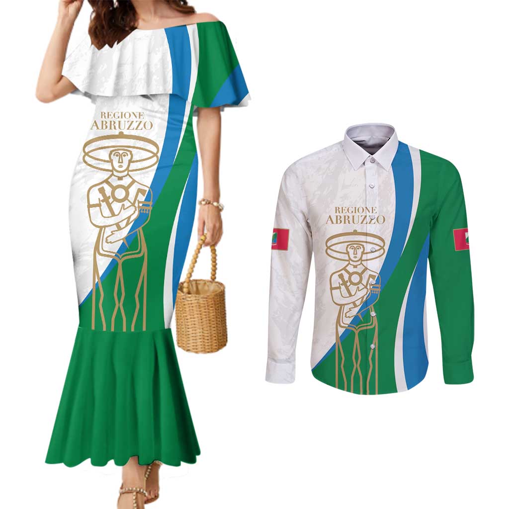 Personalized Italian Region Abruzzo Couples Matching Mermaid Dress and Long Sleeve Button Shirt Italy Sporty Style - Wonder Print Shop