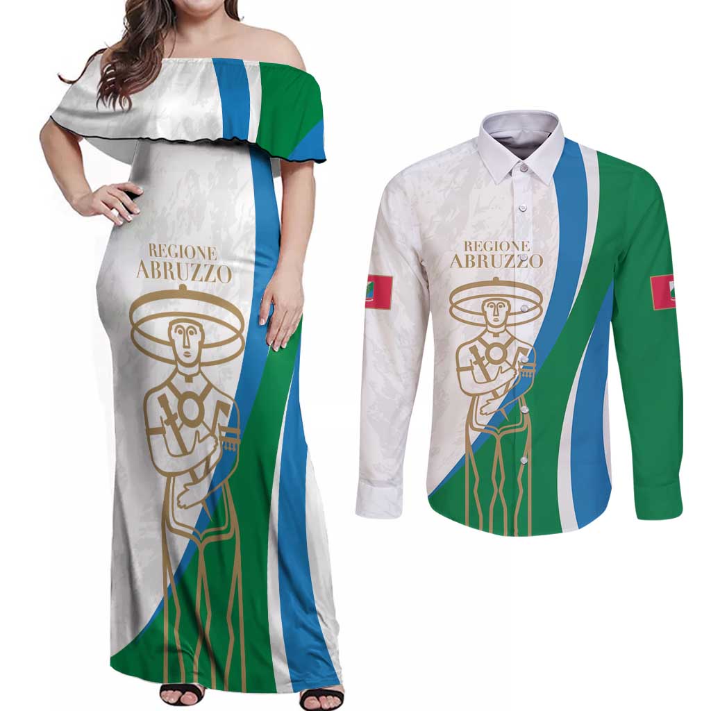 Personalized Italian Region Abruzzo Couples Matching Off Shoulder Maxi Dress and Long Sleeve Button Shirt Italy Sporty Style - Wonder Print Shop