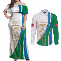 Personalized Italian Region Abruzzo Couples Matching Off Shoulder Maxi Dress and Long Sleeve Button Shirt Italy Sporty Style - Wonder Print Shop
