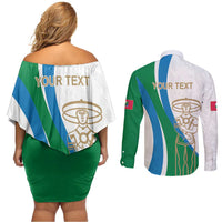 Personalized Italian Region Abruzzo Couples Matching Off Shoulder Short Dress and Long Sleeve Button Shirt Italy Sporty Style - Wonder Print Shop