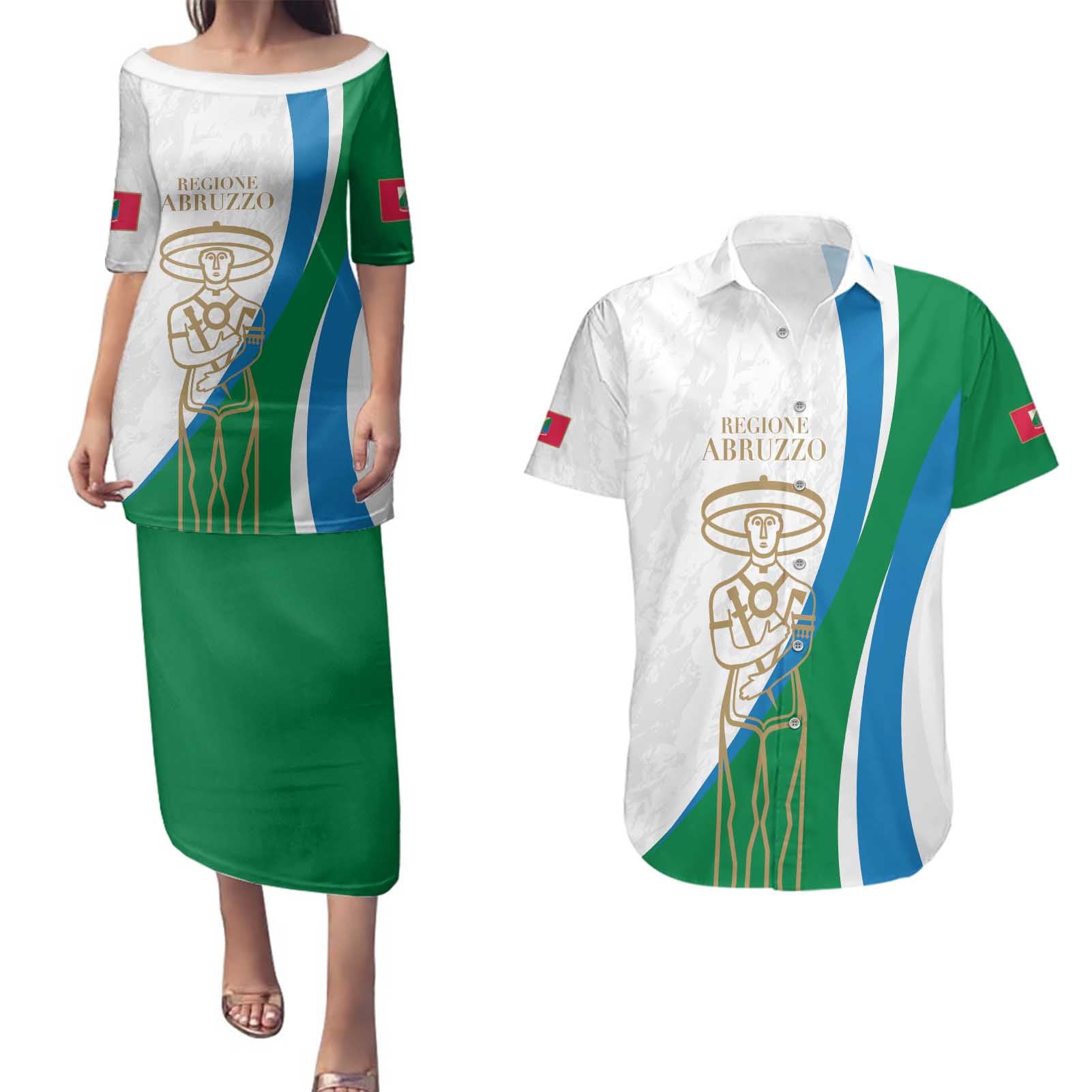 Personalized Italian Region Abruzzo Couples Matching Puletasi and Hawaiian Shirt Italy Sporty Style - Wonder Print Shop