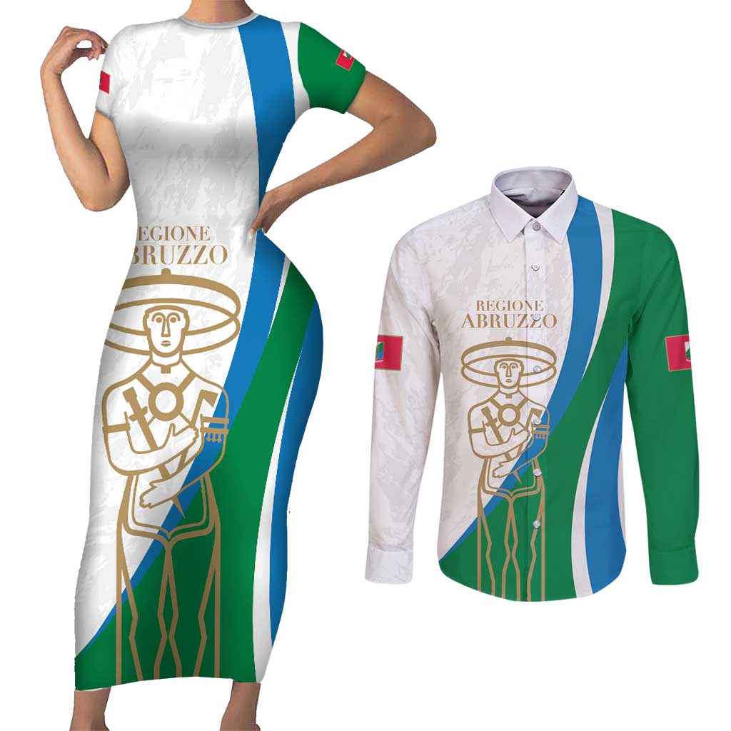Personalized Italian Region Abruzzo Couples Matching Short Sleeve Bodycon Dress and Long Sleeve Button Shirt Italy Sporty Style - Wonder Print Shop
