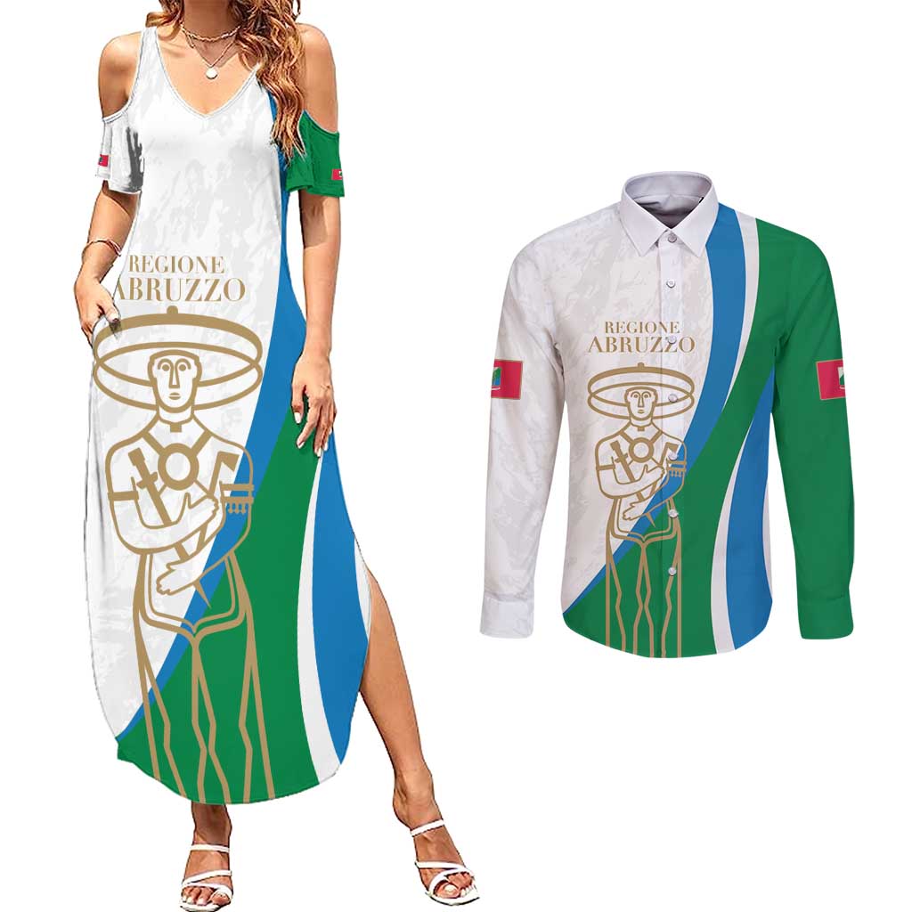 Personalized Italian Region Abruzzo Couples Matching Summer Maxi Dress and Long Sleeve Button Shirt Italy Sporty Style - Wonder Print Shop