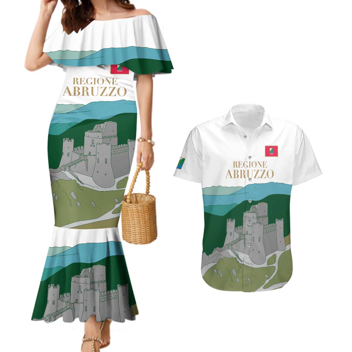Custom Italy Abruzzo Couples Matching Mermaid Dress and Hawaiian Shirt Gran Sasso d'Italia - Wonder Print Shop