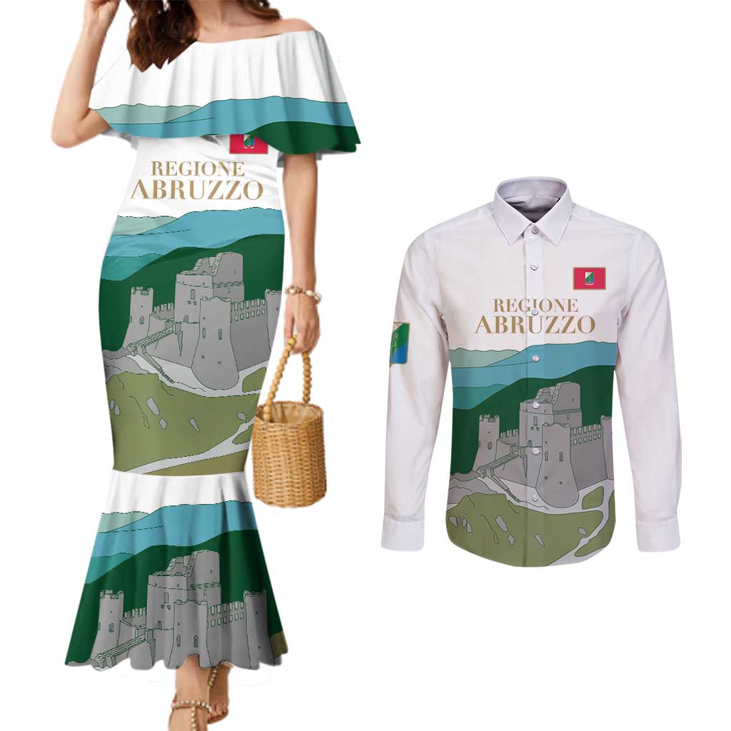 Custom Italy Abruzzo Couples Matching Mermaid Dress and Long Sleeve Button Shirt Gran Sasso d'Italia - Wonder Print Shop