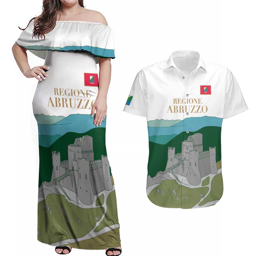 Custom Italy Abruzzo Couples Matching Off Shoulder Maxi Dress and Hawaiian Shirt Gran Sasso d'Italia - Wonder Print Shop