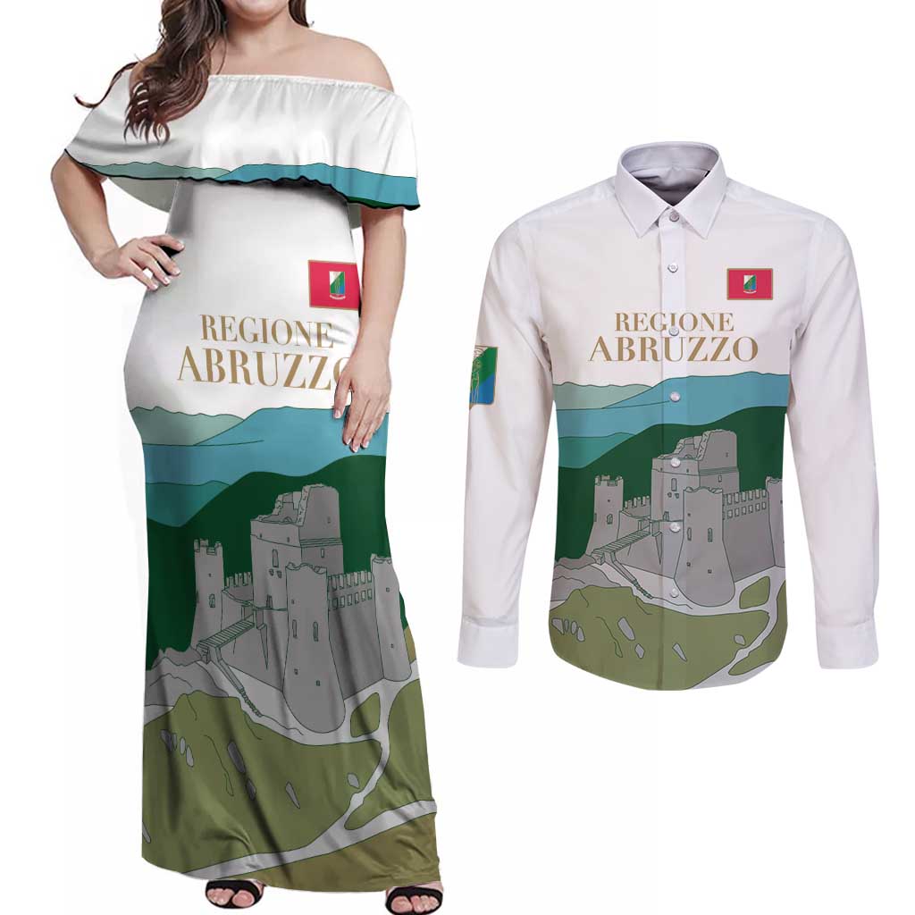 Custom Italy Abruzzo Couples Matching Off Shoulder Maxi Dress and Long Sleeve Button Shirt Gran Sasso d'Italia - Wonder Print Shop