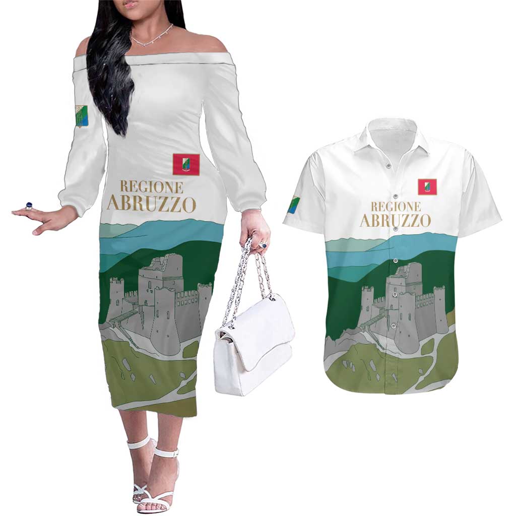 Custom Italy Abruzzo Couples Matching Off The Shoulder Long Sleeve Dress and Hawaiian Shirt Gran Sasso d'Italia - Wonder Print Shop