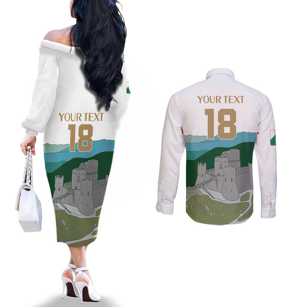 Custom Italy Abruzzo Couples Matching Off The Shoulder Long Sleeve Dress and Long Sleeve Button Shirt Gran Sasso d'Italia - Wonder Print Shop