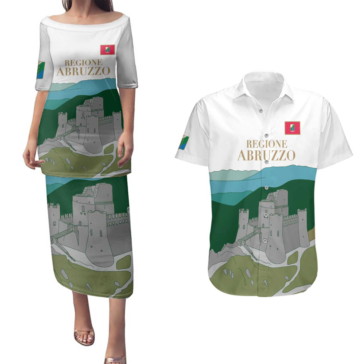 Custom Italy Abruzzo Couples Matching Puletasi and Hawaiian Shirt Gran Sasso d'Italia - Wonder Print Shop