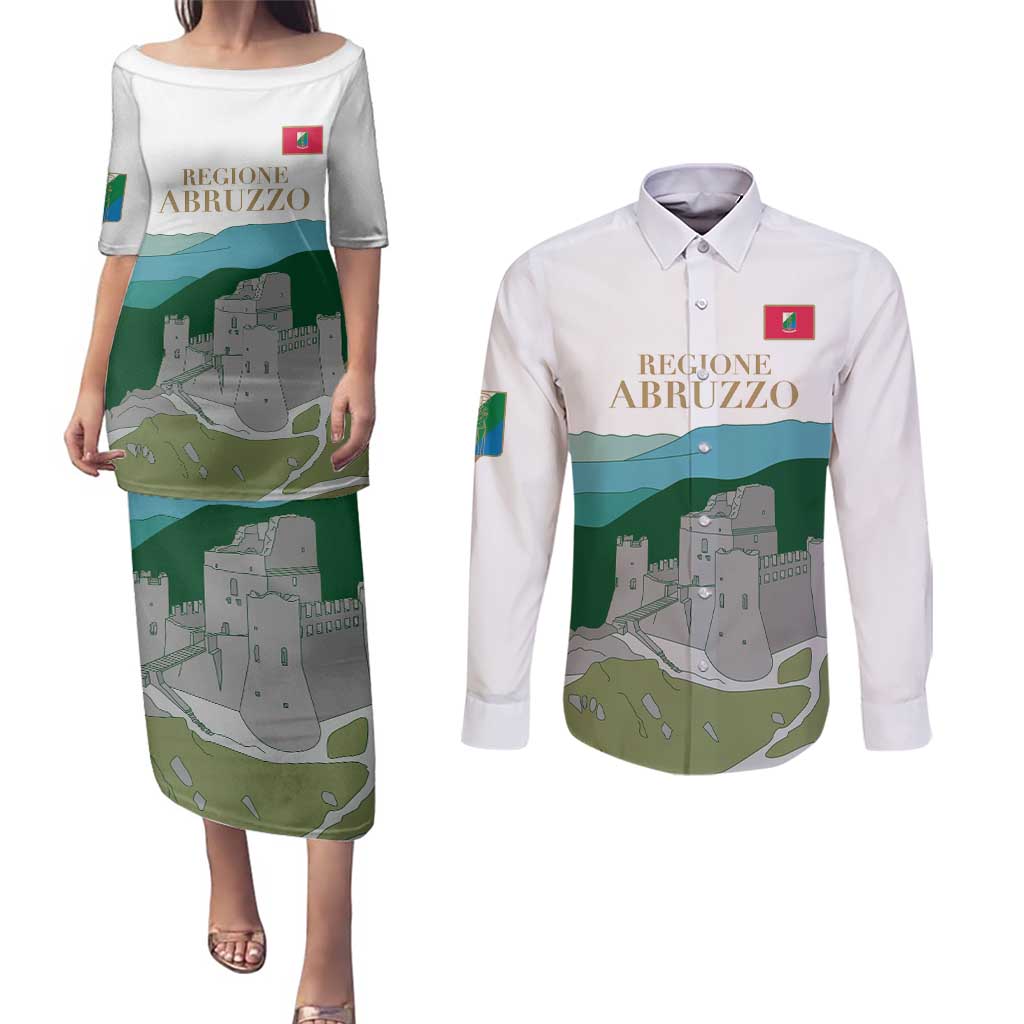 Custom Italy Abruzzo Couples Matching Puletasi and Long Sleeve Button Shirt Gran Sasso d'Italia - Wonder Print Shop