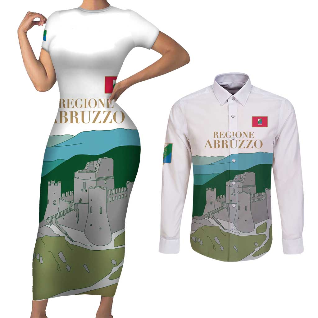 Custom Italy Abruzzo Couples Matching Short Sleeve Bodycon Dress and Long Sleeve Button Shirt Gran Sasso d'Italia - Wonder Print Shop