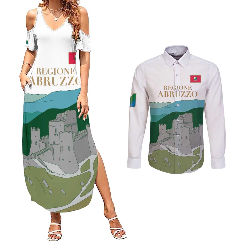 Custom Italy Abruzzo Couples Matching Summer Maxi Dress and Long Sleeve Button Shirt Gran Sasso d'Italia - Wonder Print Shop