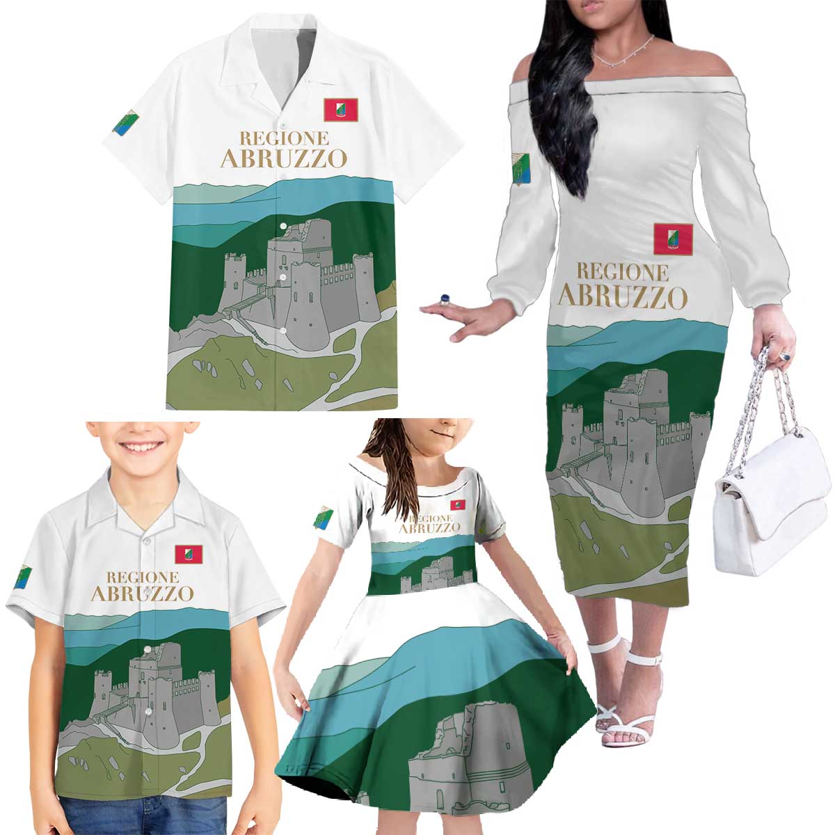 Custom Italy Abruzzo Family Matching Off The Shoulder Long Sleeve Dress and Hawaiian Shirt Gran Sasso d'Italia - Wonder Print Shop