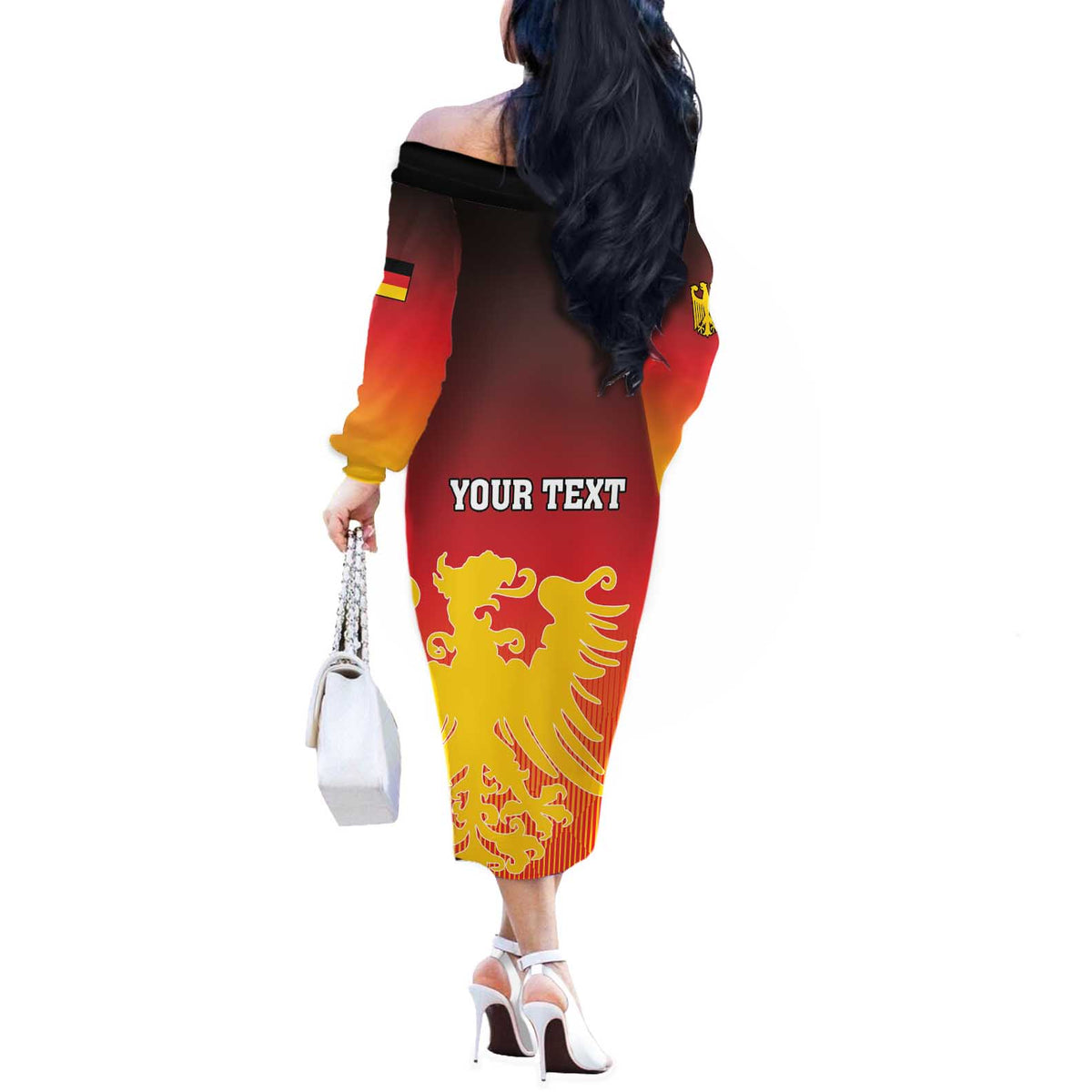 Personalized Germany Off The Shoulder Long Sleeve Dress With Coat Of Arms - Wonder Print Shop