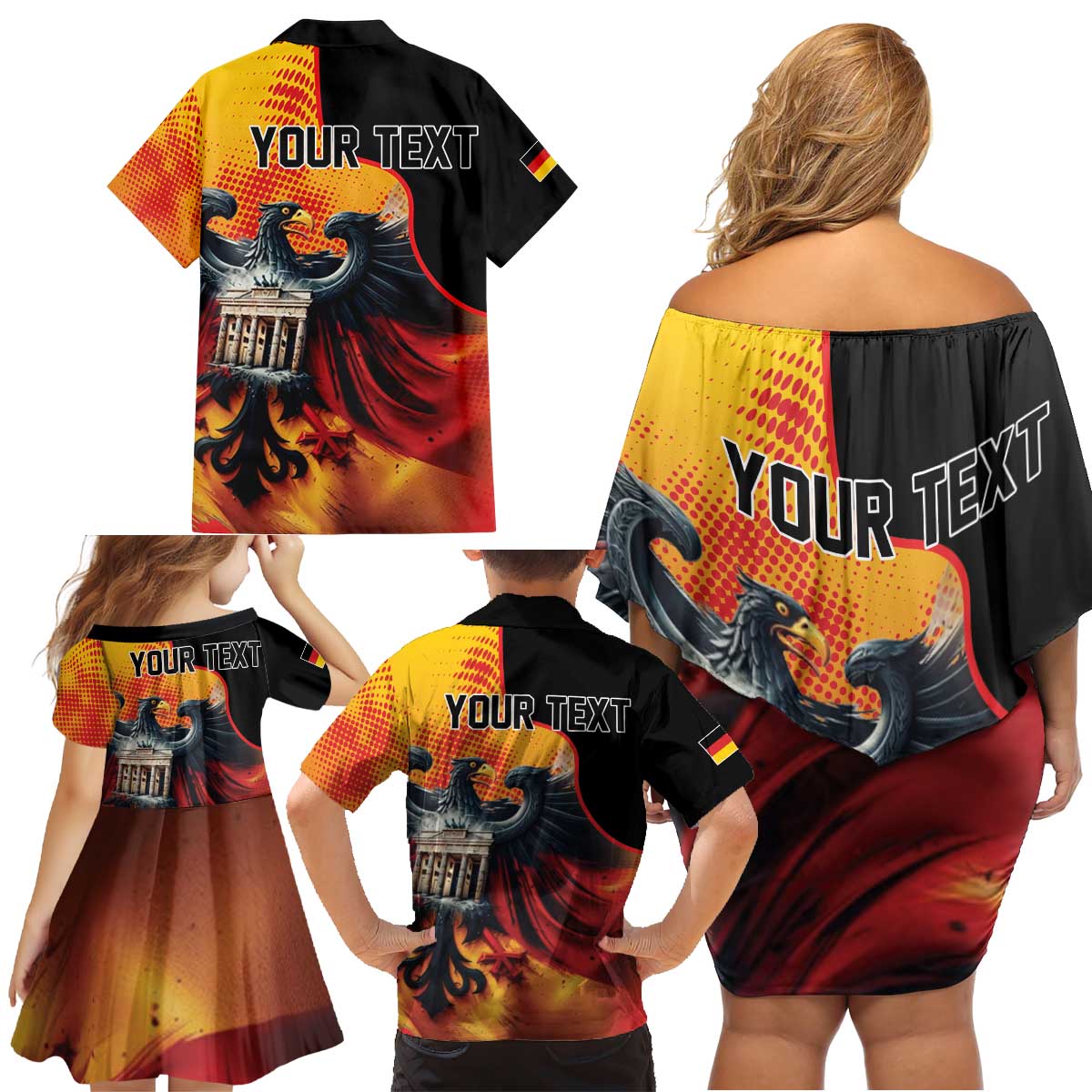 Personalized Germany Unity Day Family Matching Off Shoulder Short Dress and Hawaiian Shirt The Eagle With Berlin Wall - Wonder Print Shop