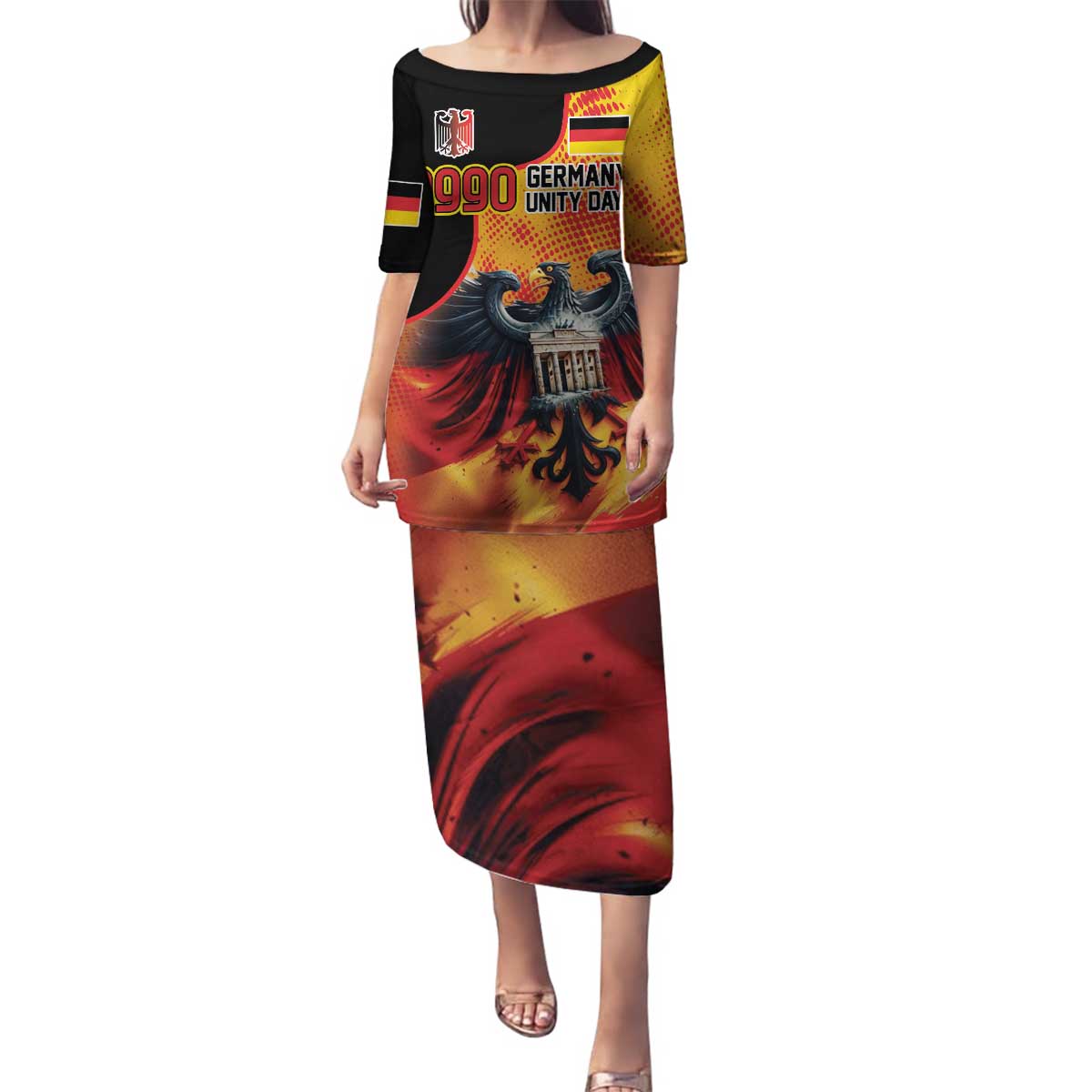 Personalized Germany Unity Day Family Matching Puletasi and Hawaiian Shirt The Eagle With Berlin Wall - Wonder Print Shop