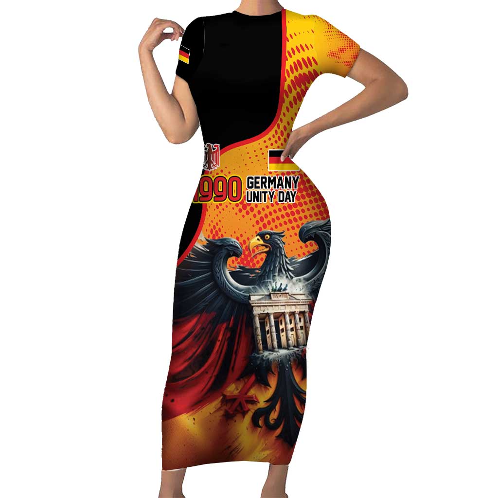 Personalized Germany Unity Day Family Matching Short Sleeve Bodycon Dress and Hawaiian Shirt The Eagle With Berlin Wall - Wonder Print Shop