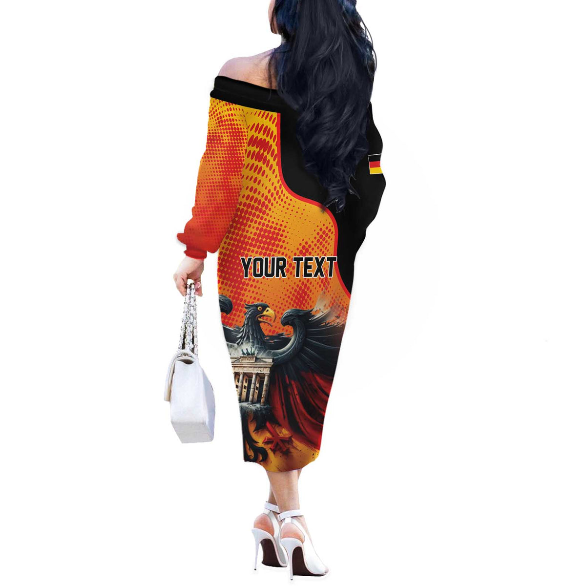 Personalized Germany Unity Day Off The Shoulder Long Sleeve Dress The Eagle With Berlin Wall - Wonder Print Shop