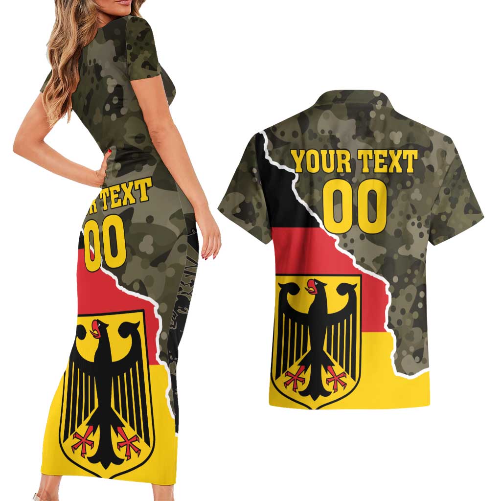 Custom Germany 1990 Couples Matching Short Sleeve Bodycon Dress and Hawaiian Shirt Coat Of Arms With Camo Patterns - Wonder Print Shop