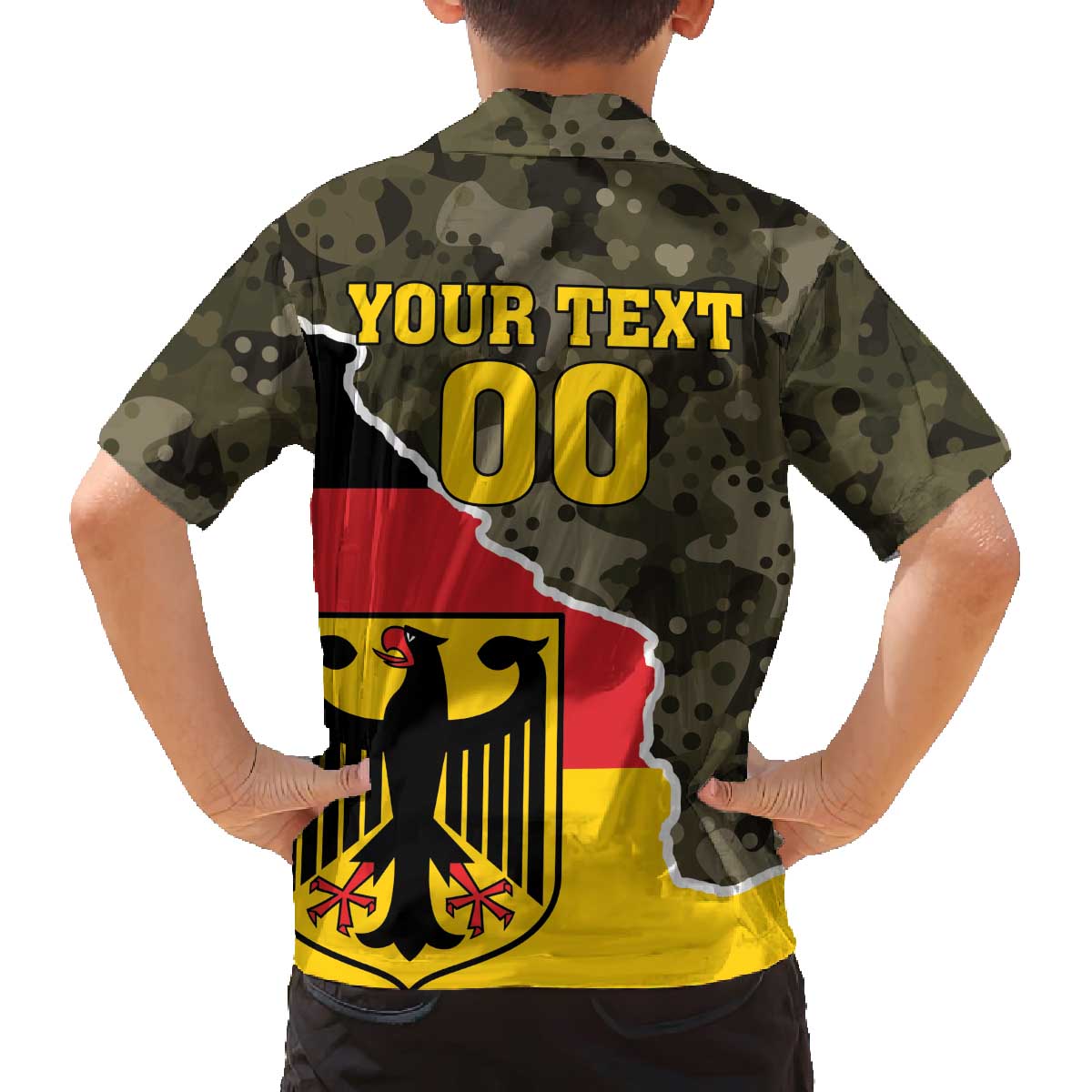 Custom Germany 1990 Family Matching Puletasi and Hawaiian Shirt Coat Of Arms With Camo Patterns - Wonder Print Shop