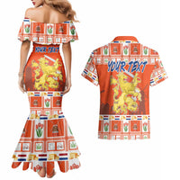 Personalized Netherlands Christmas Couples Matching Mermaid Dress and Hawaiian Shirt Coat Of Arms - Prettige Kerst - Wonder Print Shop