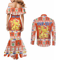 Personalized Netherlands Christmas Couples Matching Mermaid Dress and Long Sleeve Button Shirt Coat Of Arms - Prettige Kerst