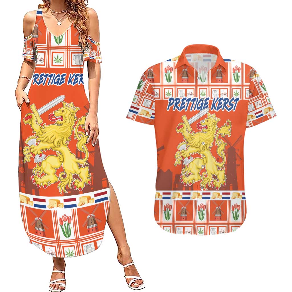 Personalized Netherlands Christmas Couples Matching Summer Maxi Dress and Hawaiian Shirt Coat Of Arms - Prettige Kerst - Wonder Print Shop