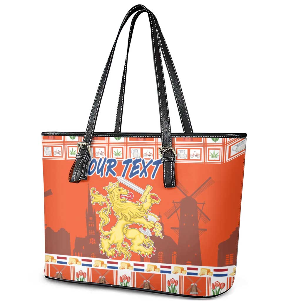 Personalized Netherlands Christmas Leather Tote Bag Coat Of Arms - Prettige Kerst - Wonder Print Shop