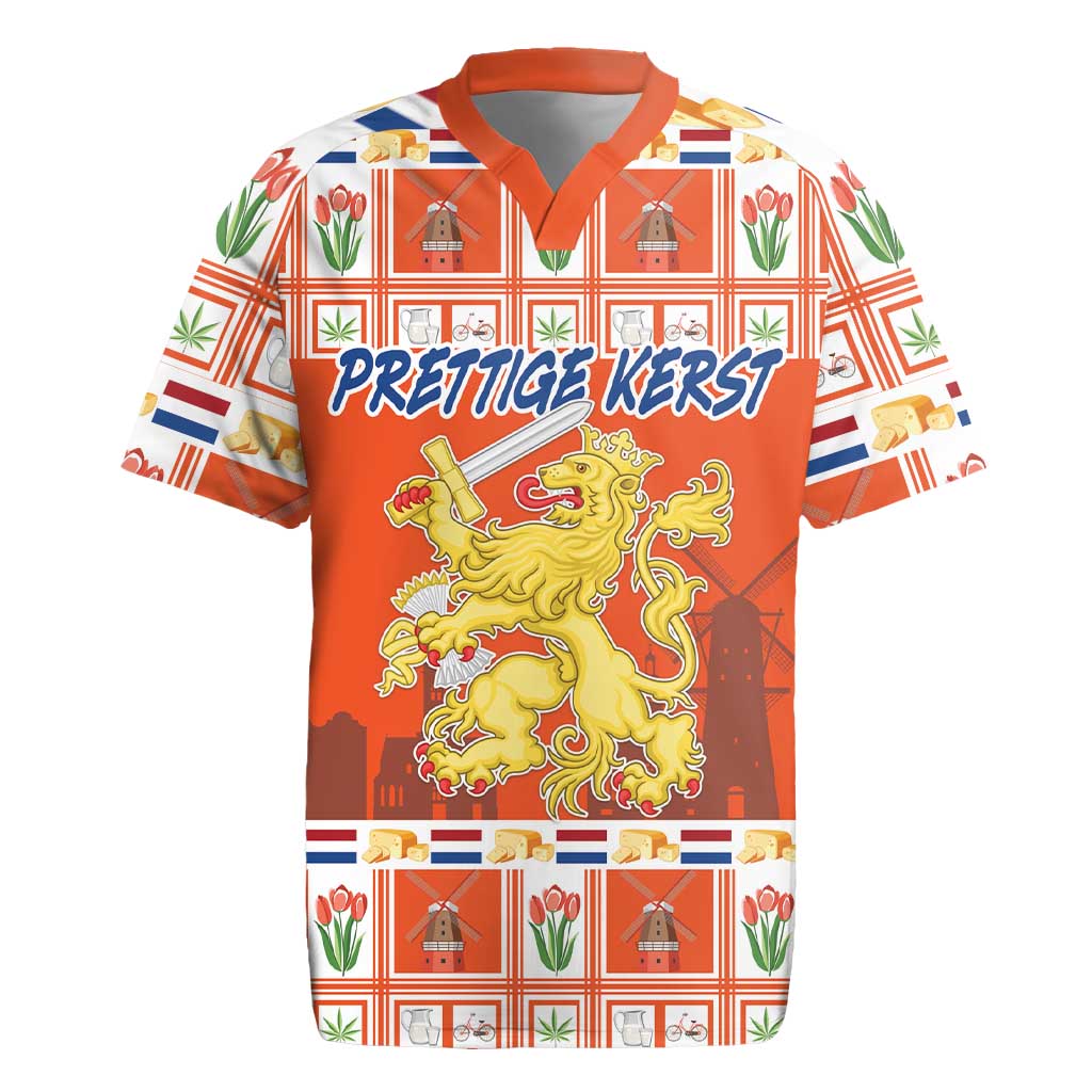 Personalized Netherlands Christmas Rugby Jersey Coat Of Arms - Prettige Kerst - Wonder Print Shop