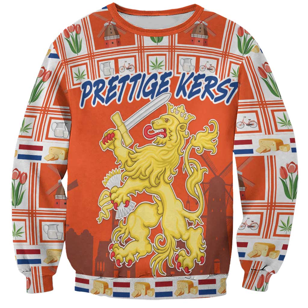 Personalized Netherlands Christmas Sweatshirt Coat Of Arms - Prettige Kerst - Wonder Print Shop