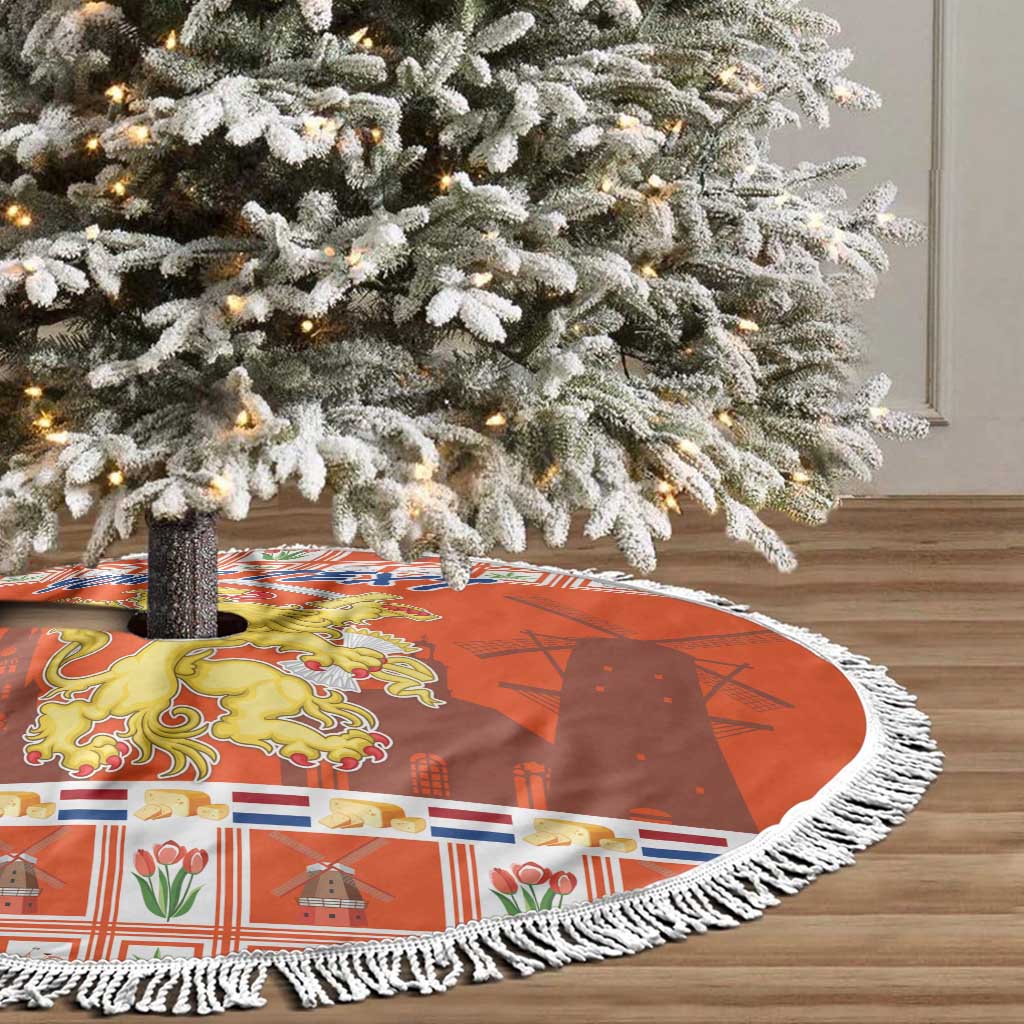 Personalized Netherlands Christmas Tree Skirt Coat Of Arms - Prettige Kerst - Wonder Print Shop
